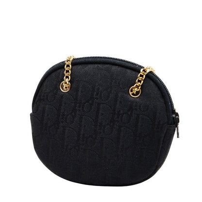 Dior Trotter Logo Chain Shoulder Bag Coin Case Coin Purse Black Canvas Women's