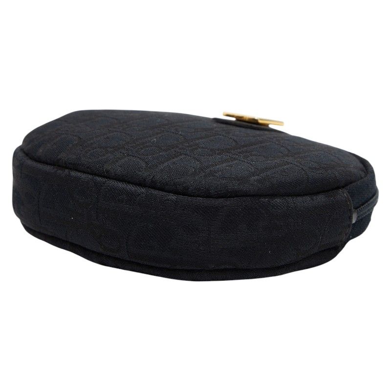 Dior Trotter Logo Chain Shoulder Bag Coin Case Coin Purse Black Canvas Women's