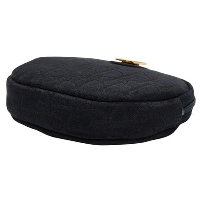 Dior Trotter Logo Chain Shoulder Bag Coin Case Coin Purse Black Canvas Women's