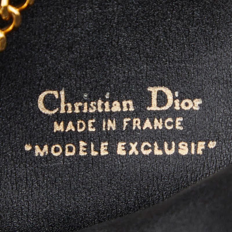 Dior Trotter Logo Chain Shoulder Bag Coin Case Coin Purse Black Canvas Women's