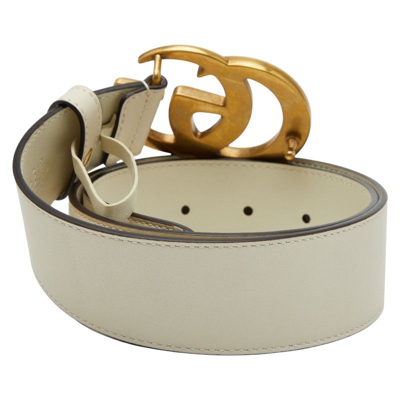 Gucci Double G Belt Size: 75・30 400593 Ivory Gold Leather Women's Gucci