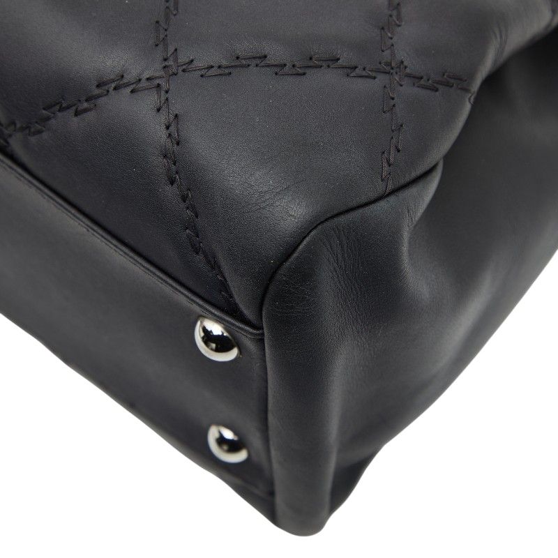 Chanel Hamptons Ultra Stitch Chain Tote Bag Black Lambskin Women's Chanel