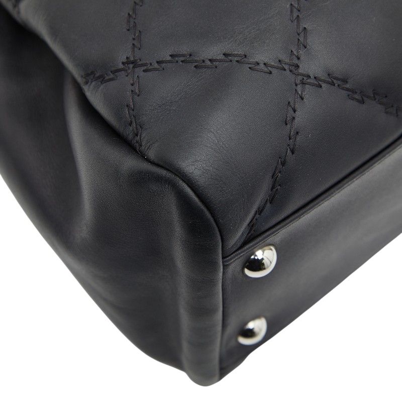 Chanel Hamptons Ultra Stitch Chain Tote Bag Black Lambskin Women's Chanel