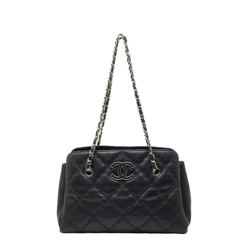 Chanel Hamptons Ultra Stitch Chain Tote Bag Black Lambskin Women's Chanel