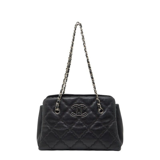 Chanel Hamptons Ultra Stitch Chain Tote Bag Black Lambskin Women's Chanel