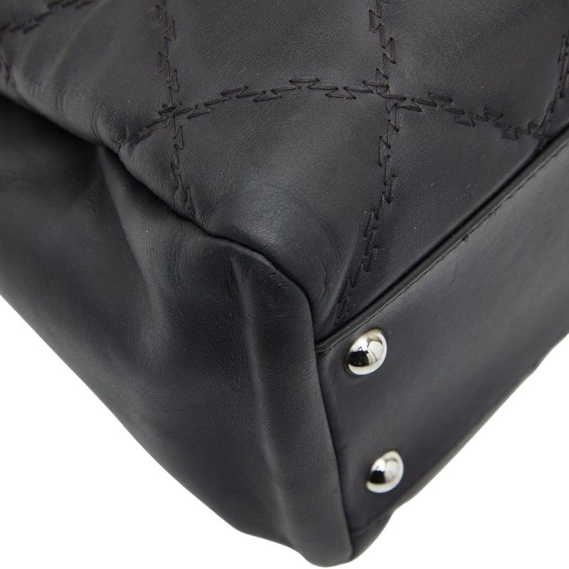 Chanel Hamptons Ultra Stitch Chain Tote Bag Black Lambskin Women's Chanel