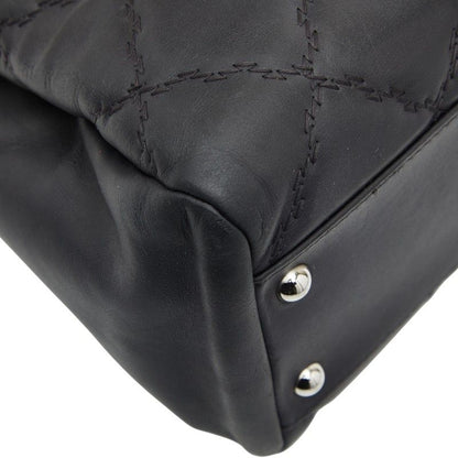 Chanel Hamptons Ultra Stitch Chain Tote Bag Black Lambskin Women's Chanel