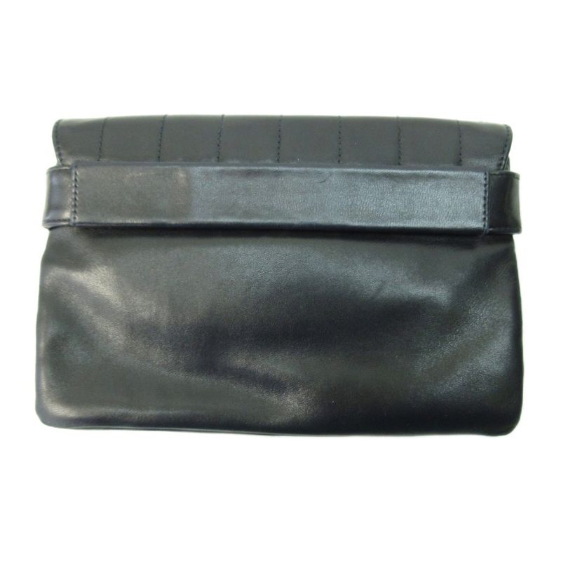 Chanel Chocolate Bar Clutch Bag Second Bag Lambskin Leather Black 1206 Aa