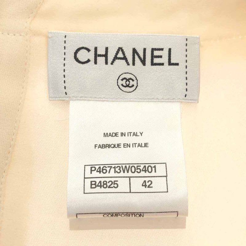 Chanel Ruffle Gathered Silk Pullover Blouse Beige 42