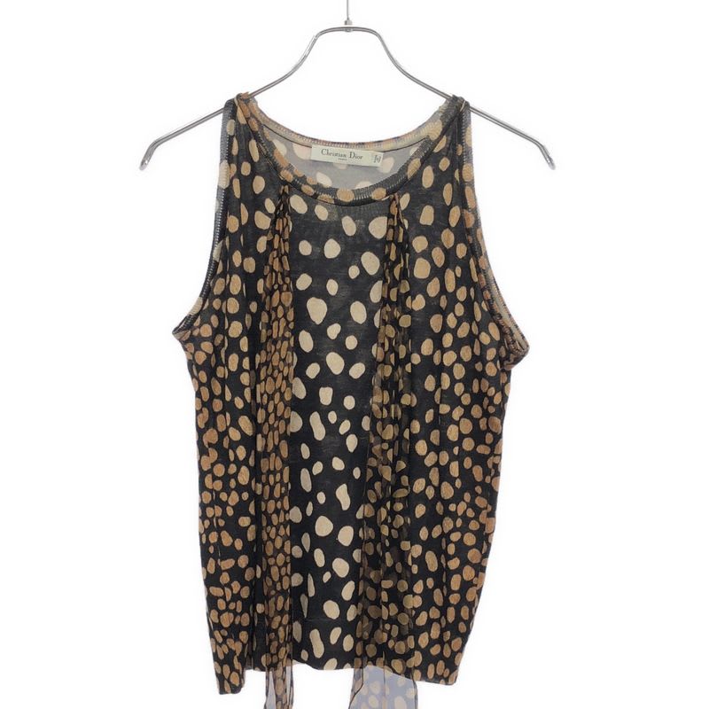 Christian Dior Sheer Sleeve Dot Knit Ensemble Cardigan 9 Am563 Brown 42