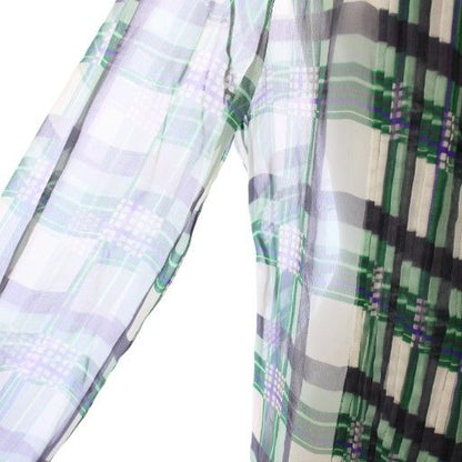 Christian Dior Tunic Bowtie Shirt Blouse Long Sleeve Sheer See-Through Plaid