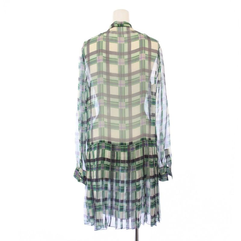 Christian Dior Tunic Bowtie Shirt Blouse Long Sleeve Sheer See-Through Plaid