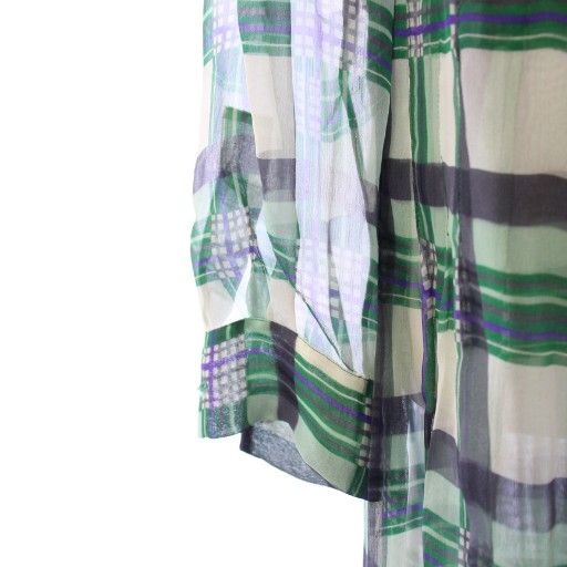 Christian Dior Tunic Bowtie Shirt Blouse Long Sleeve Sheer See-Through Plaid
