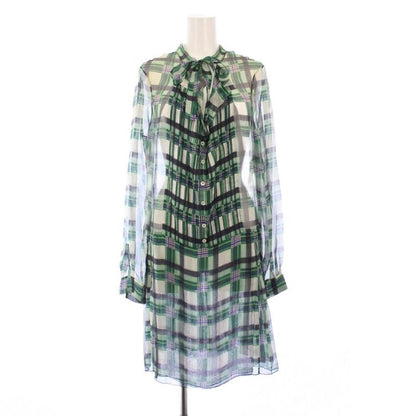 Christian Dior Tunic Bowtie Shirt Blouse Long Sleeve Sheer See-Through Plaid