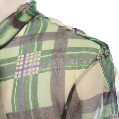 Christian Dior Tunic Bowtie Shirt Blouse Long Sleeve Sheer See-Through Plaid