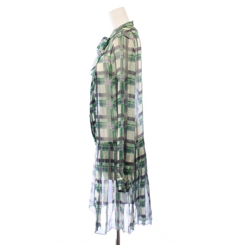 Christian Dior Tunic Bowtie Shirt Blouse Long Sleeve Sheer See-Through Plaid