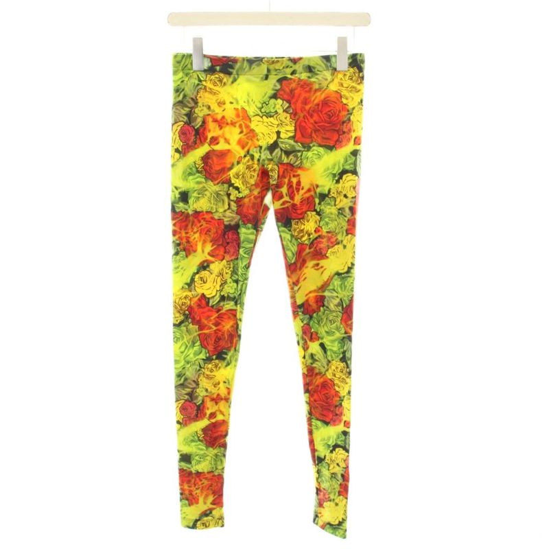 Versace Leggings Easy Pants Floral Pattern All Over Pattern 38 Yellow Red