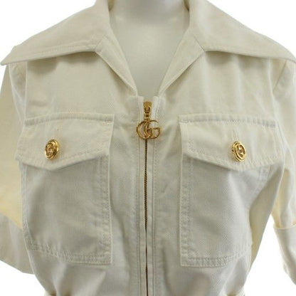Gucci Ecowashed Organic Cotton Safari Jacket Short Sleeve Logo Zip Up 36 White
