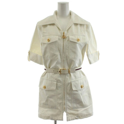 Gucci Ecowashed Organic Cotton Safari Jacket Short Sleeve Logo Zip Up 36 White