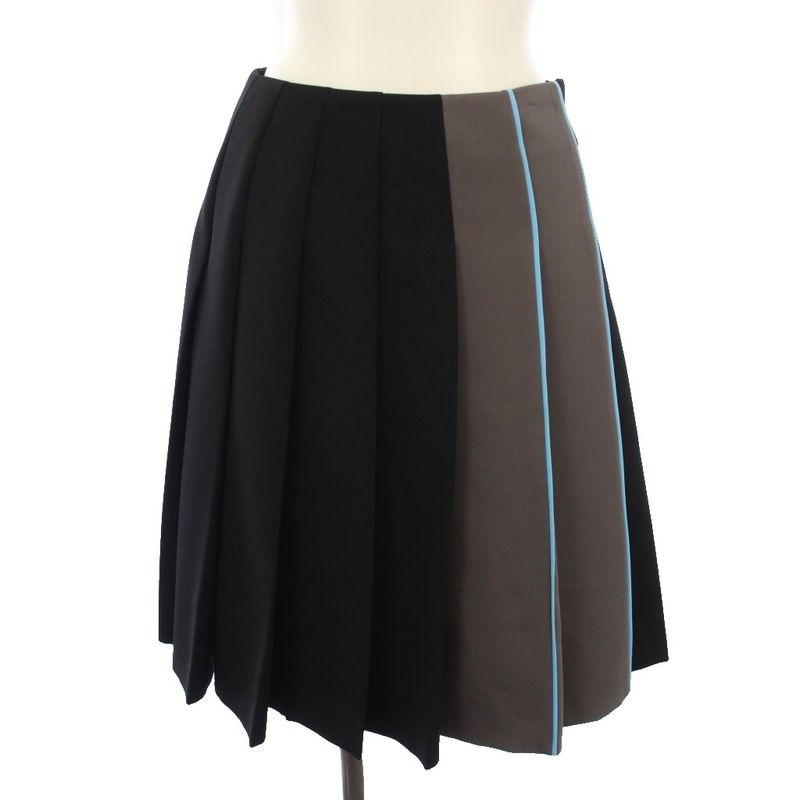 Prada Pleated Skirt Knee Length Switching 36 Black Gray P178g Tk