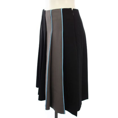Prada Pleated Skirt Knee Length Switching 36 Black Gray P178g Tk