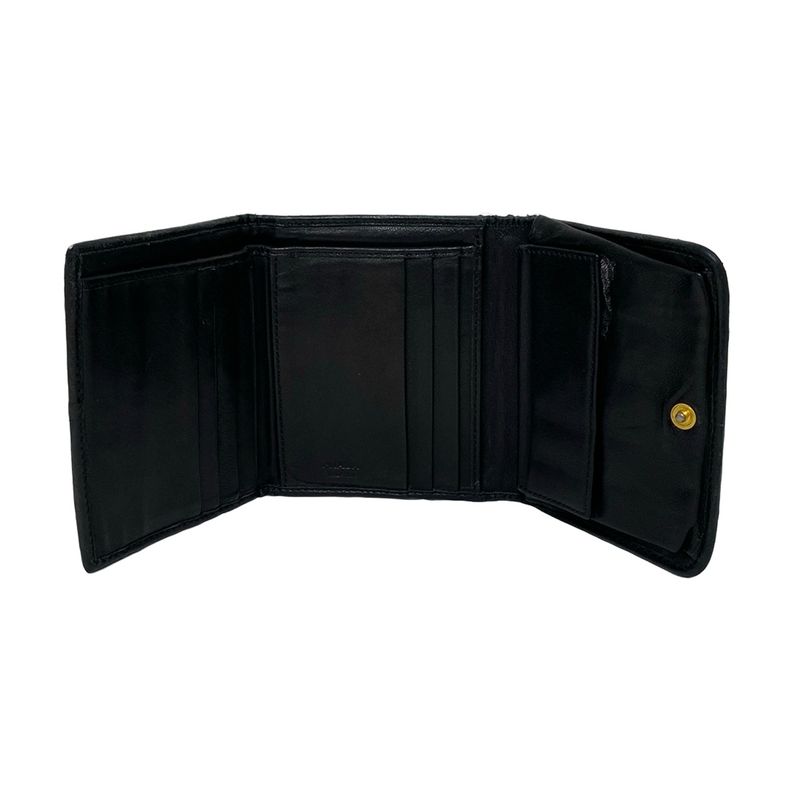 Prada Trifold Wallet Gathered Wallet Black Leather