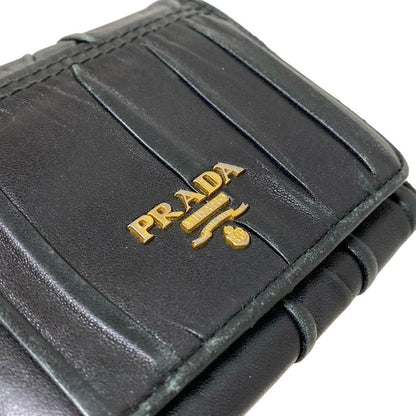 Prada Trifold Wallet Gathered Wallet Black Leather