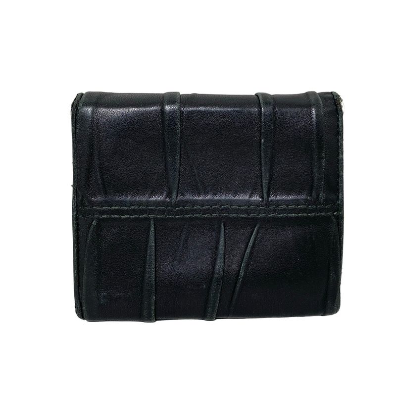 Prada Trifold Wallet Gathered Wallet Black Leather