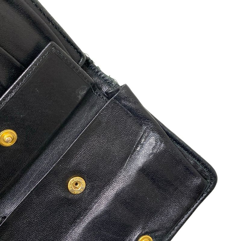 Prada Trifold Wallet Gathered Wallet Black Leather