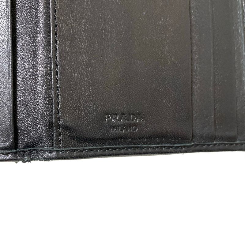 Prada Trifold Wallet Gathered Wallet Black Leather