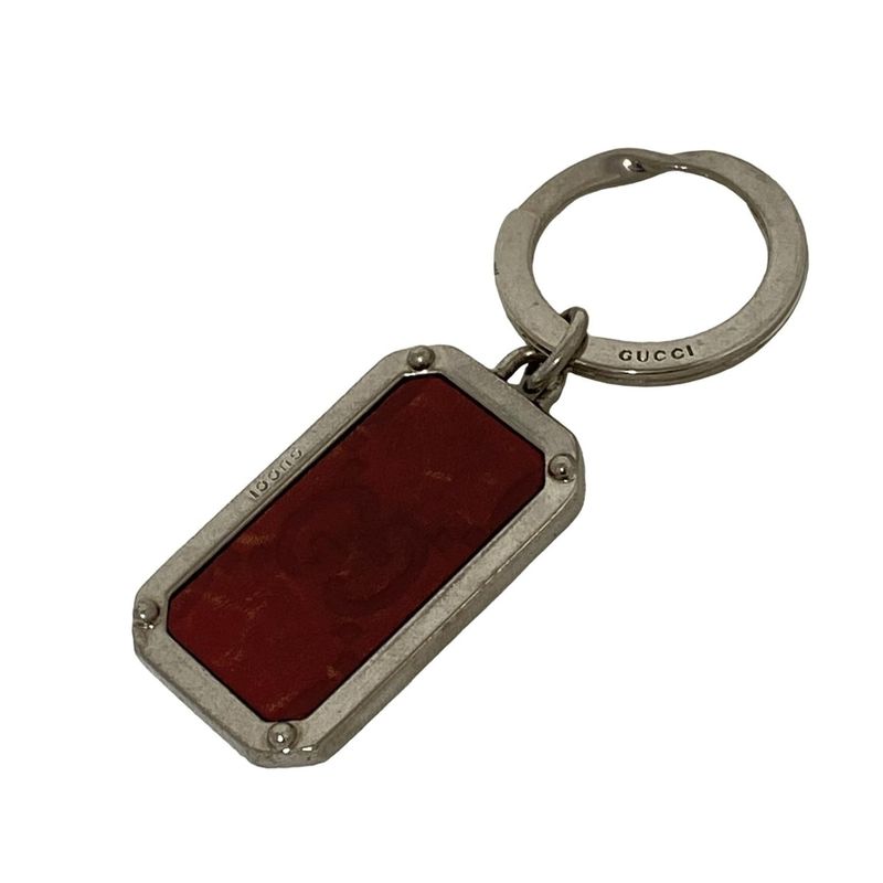 Gucci Key Holder (Charm) - Silver X Dark Brown Shape Pressed GG Pattern Leather