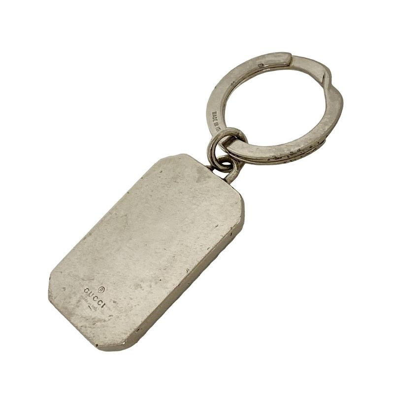 Gucci Key Holder (Charm) - Silver X Dark Brown Shape Pressed GG Pattern Leather