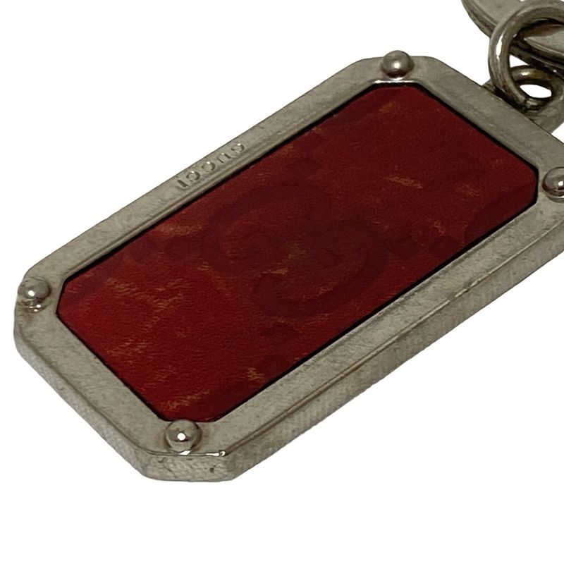 Gucci Key Holder (Charm) - Silver X Dark Brown Shape Pressed GG Pattern Leather