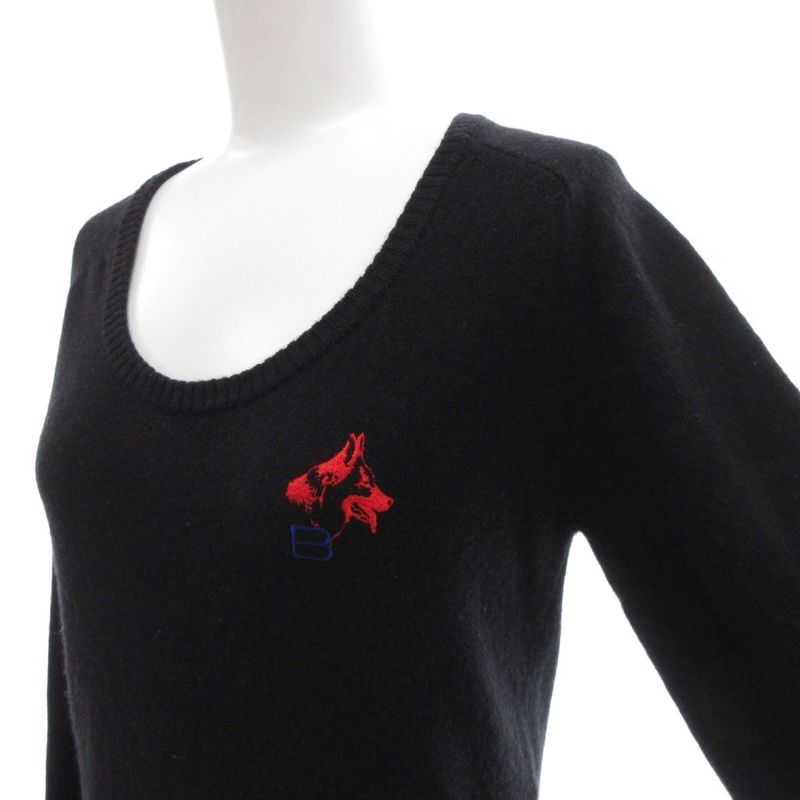 Balenciaga 2004 B Embroidery Sweater Knit Wool Long Sleeve 36 Black Uo Ibo84