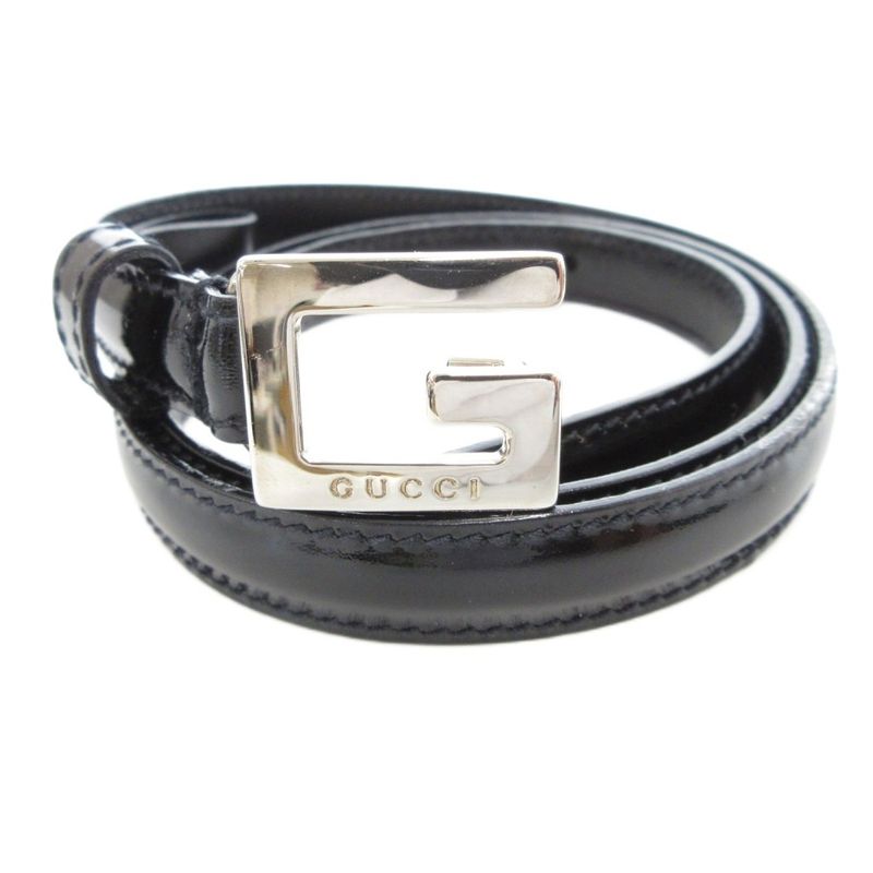 Gucci Patent Leather Narrow Belt G Logo Buckle 75 30 Black Uo Ibo86