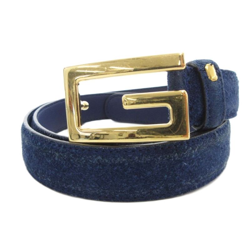 Gucci Suede Leather G Buckle Belt Blue Uo Ibo86