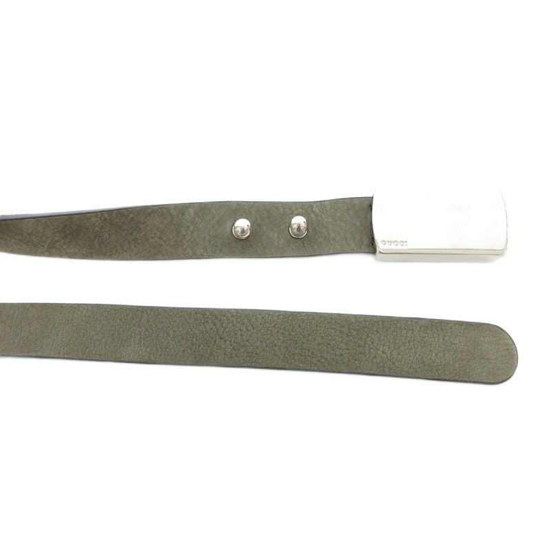 Gucci Belt Leather Logo Square Buckle Khaki Uo Ibo86