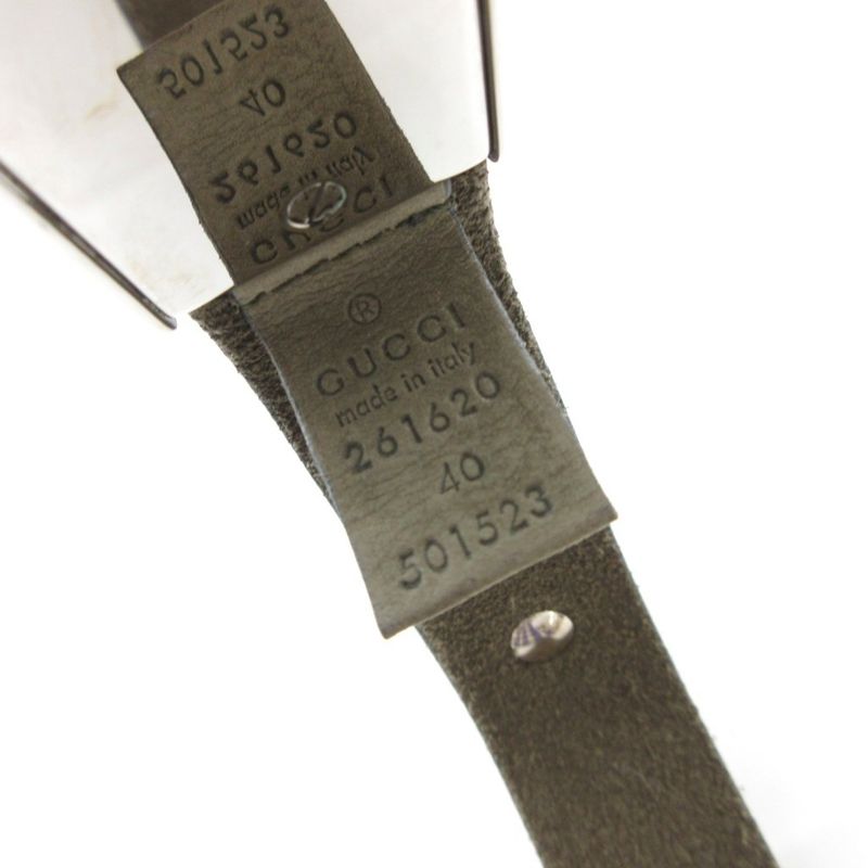 Gucci Belt Leather Logo Square Buckle Khaki Uo Ibo86