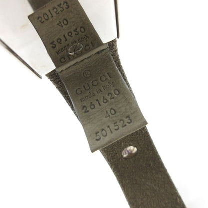 Gucci Belt Leather Logo Square Buckle Khaki Uo Ibo86