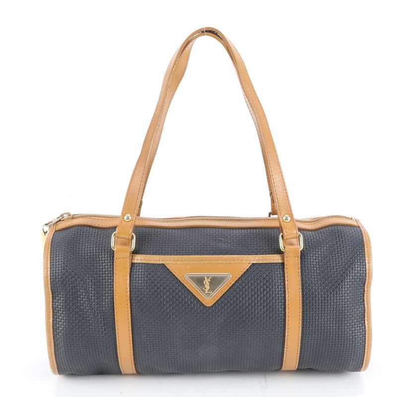 Vintage YSL Yves Saint Laurent Triangle Plate Logo Leather Mini Boston