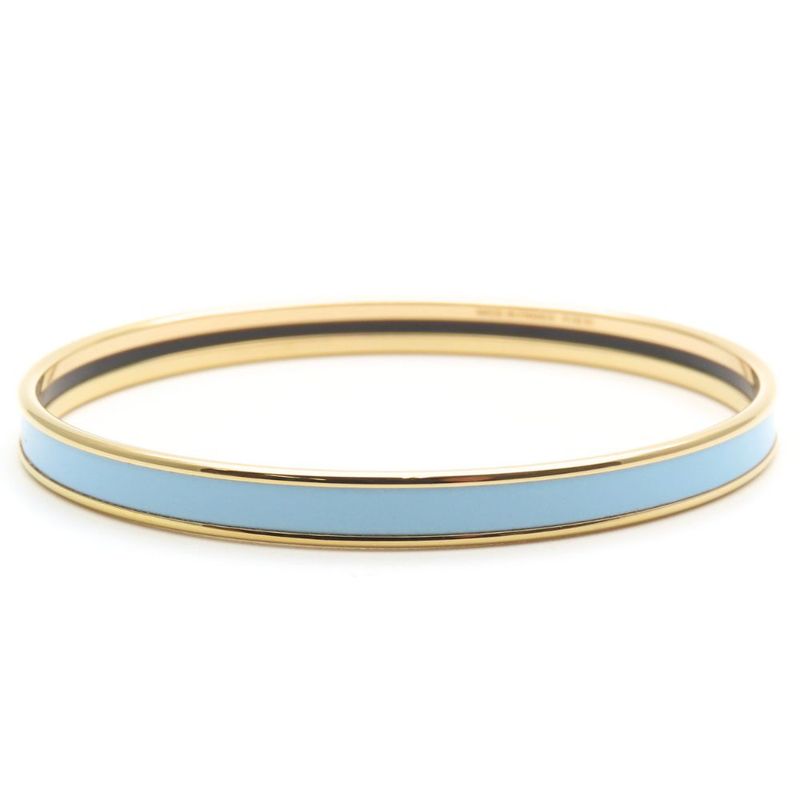 Hermes Bracelet Uni Bangle Metal Enamel Blue Gold Plated GP Accessories Ladies