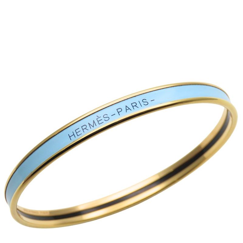 Hermes Bracelet Uni Bangle Metal Enamel Blue Gold Plated GP Accessories Ladies