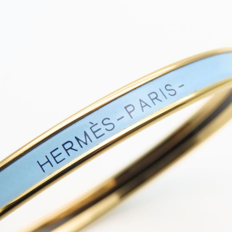 Hermes Bracelet Uni Bangle Metal Enamel Blue Gold Plated GP Accessories Ladies