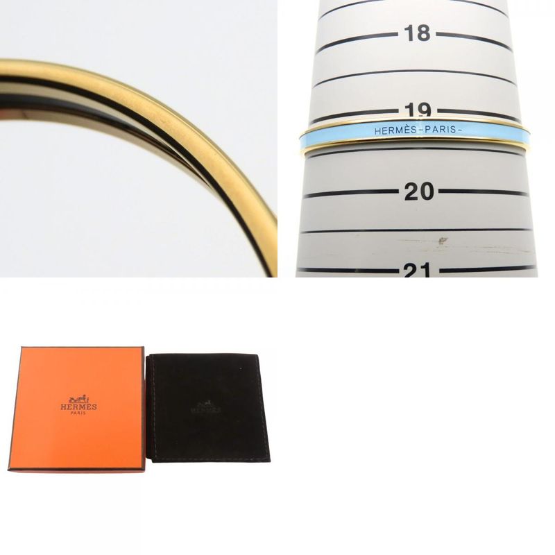 Hermes Bracelet Uni Bangle Metal Enamel Blue Gold Plated GP Accessories Ladies