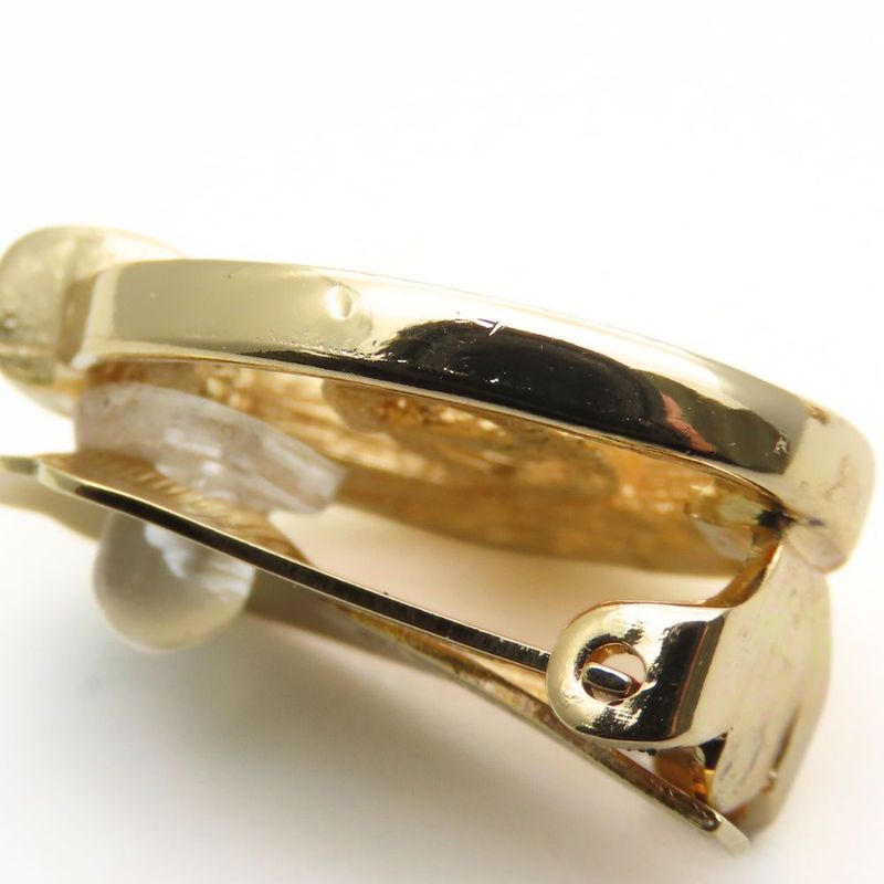 Christian Dior Earring CD Logo Metal Rhinestone Gold Plated GP Accessories