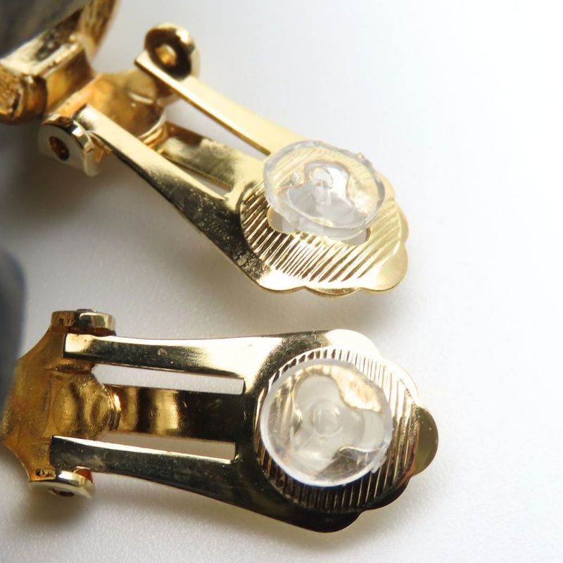 Christian Dior Earring CD Logo Metal Rhinestone Gold Plated GP Accessories