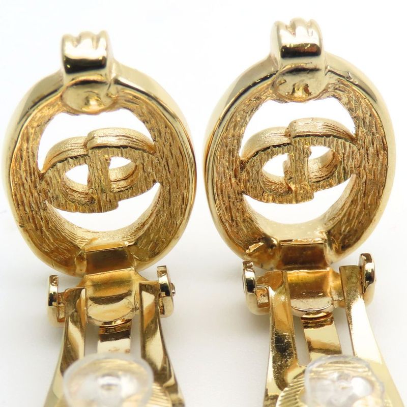 Christian Dior Earring CD Logo Metal Rhinestone Gold Plated GP Accessories