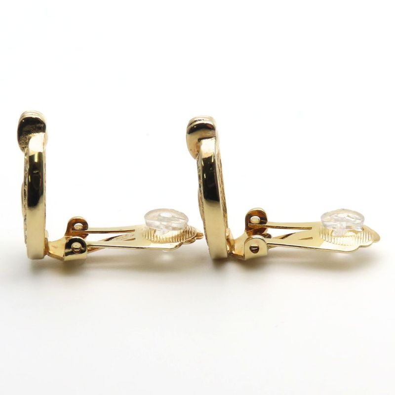 Christian Dior Earring CD Logo Metal Rhinestone Gold Plated GP Accessories