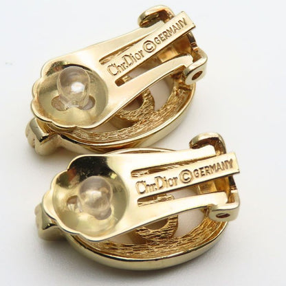 Christian Dior Earring CD Logo Metal Rhinestone Gold Plated GP Accessories