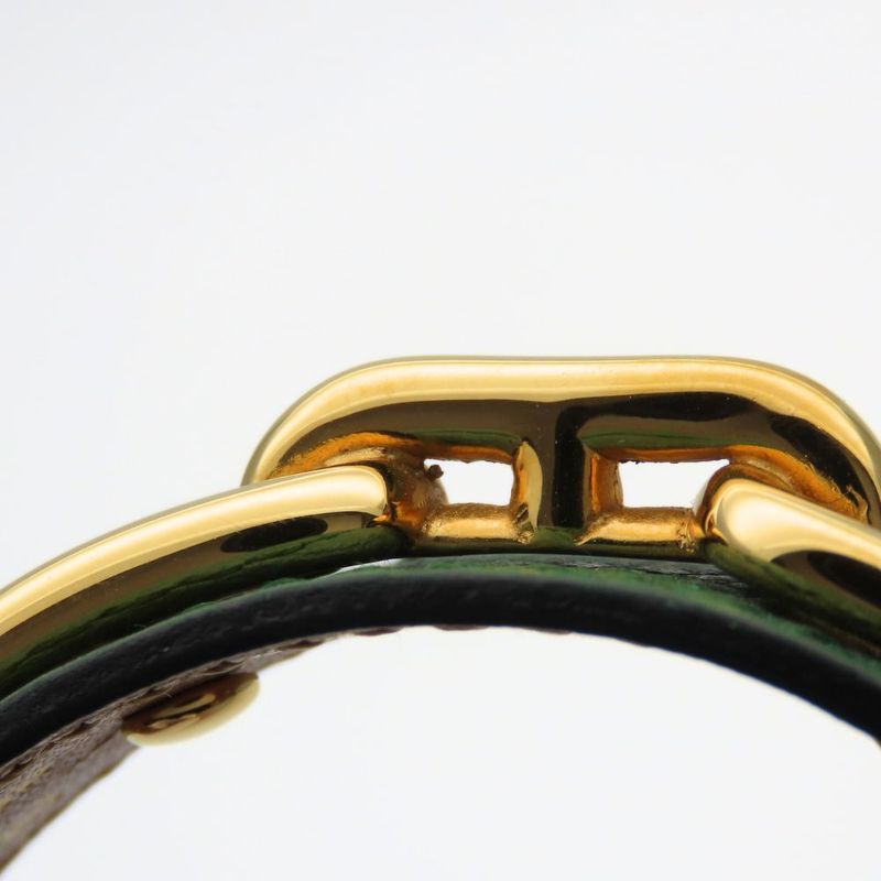 Hermes Bangle Chaine D'ancre Leather Metal Green Gold Plated GP Accessory